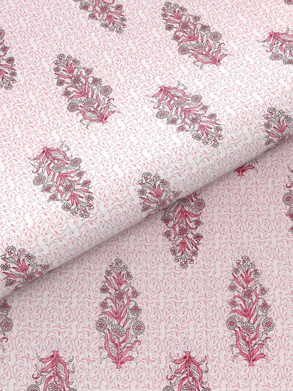 Pink Elegant Hand Block Print Pure Cotton Super King Size Bedsheet with 2 Pillow Covers | Verified Sustainable by Brown Living™