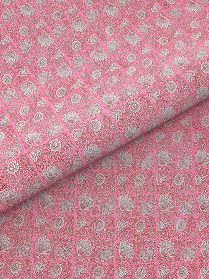 Pink Elegant Hand Block Print Pure Cotton Super King Size Bedsheet with 2 Pillow Covers | Verified Sustainable by Brown Living™