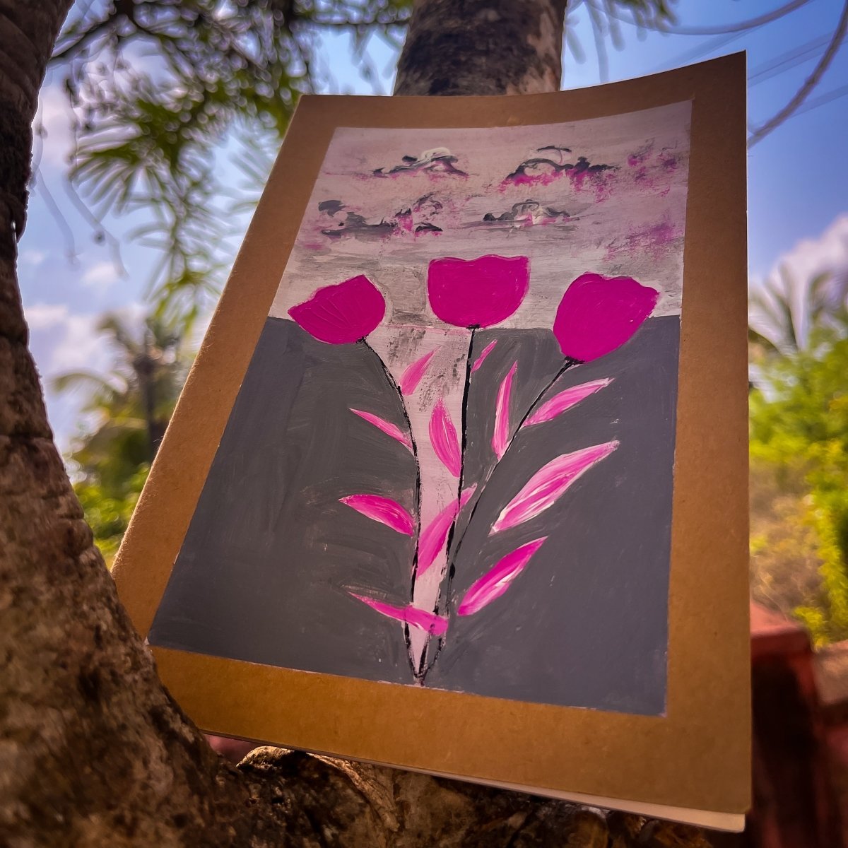 Pink Flowers Handpainted Notebook | Verified Sustainable by Brown Living™