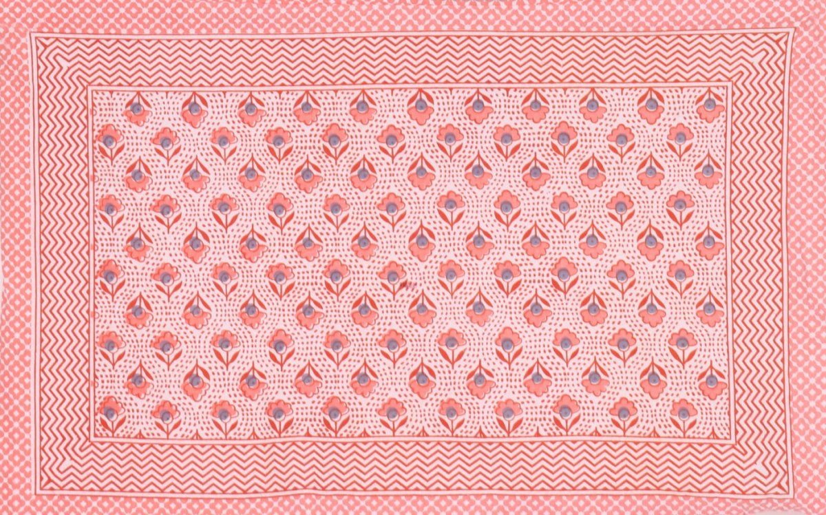 Pink Hand Block Floral Print Pure Cotton King Size Bedsheet with 2 Pillow Covers | Verified Sustainable by Brown Living™