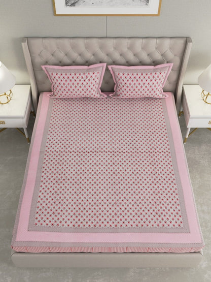 Pink Hand Block Print Pure Cotton King Size Bedding Set | Verified Sustainable by Brown Living™