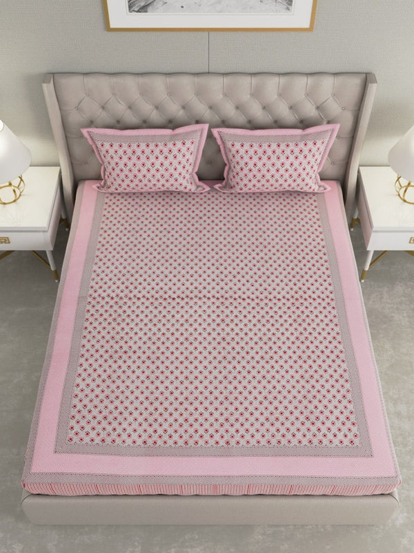 Buy Pink Hand Block Print Pure Cotton King Size Bedding Set | Shop Verified Sustainable Products on Brown Living