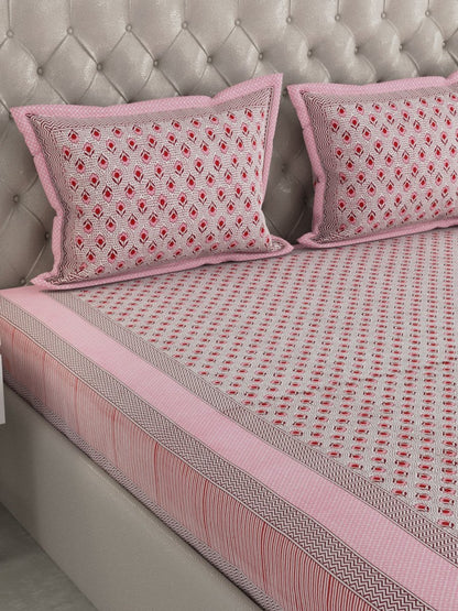 Pink Hand Block Print Pure Cotton King Size Bedding Set | Verified Sustainable by Brown Living™