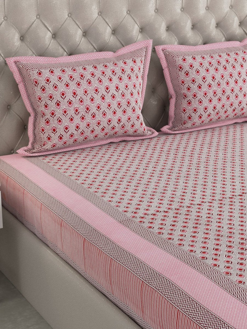 Buy Pink Hand Block Print Pure Cotton King Size Bedding Set | Shop Verified Sustainable Bedding on Brown Living™