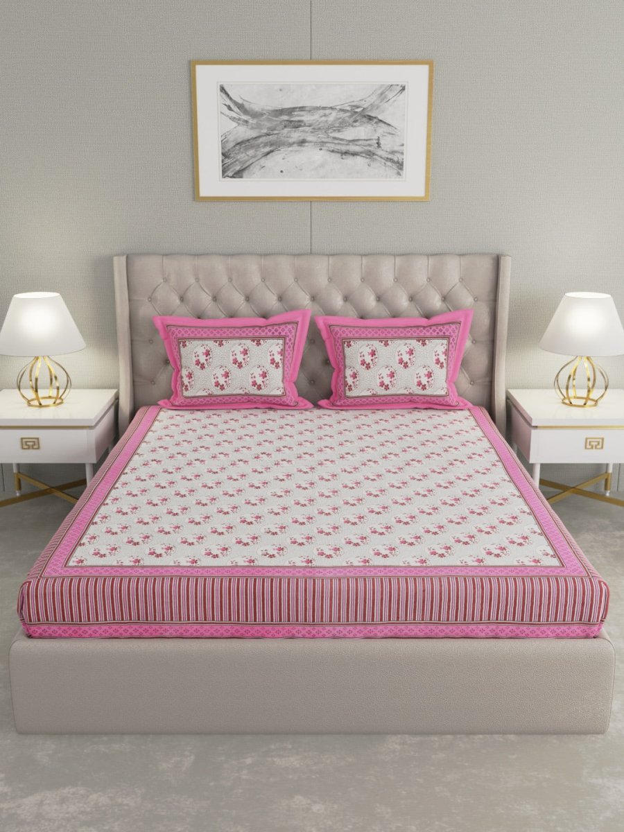 Pink Hand Block Printed Pure Cotton King Size Bedding Set | Verified Sustainable by Brown Living™