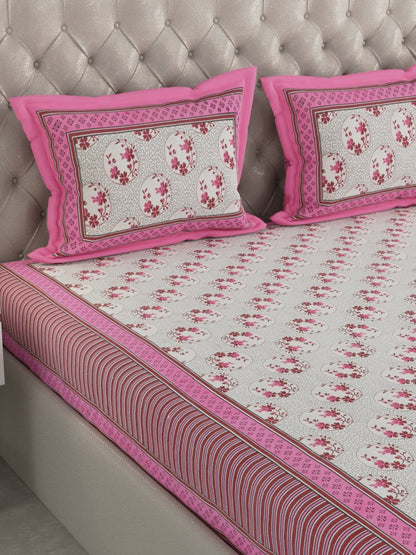 Pink Hand Block Printed Pure Cotton King Size Bedding Set | Verified Sustainable by Brown Living™