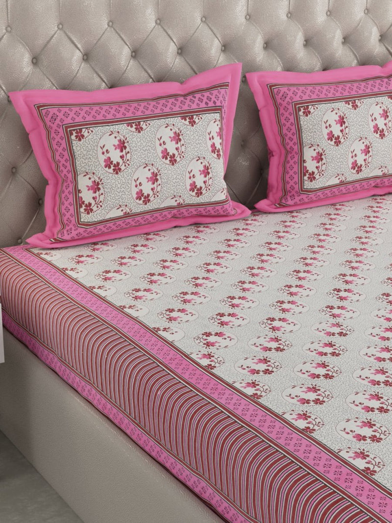 Buy Pink Hand Block Printed Pure Cotton King Size Bedding Set | Shop Verified Sustainable Products on Brown Living