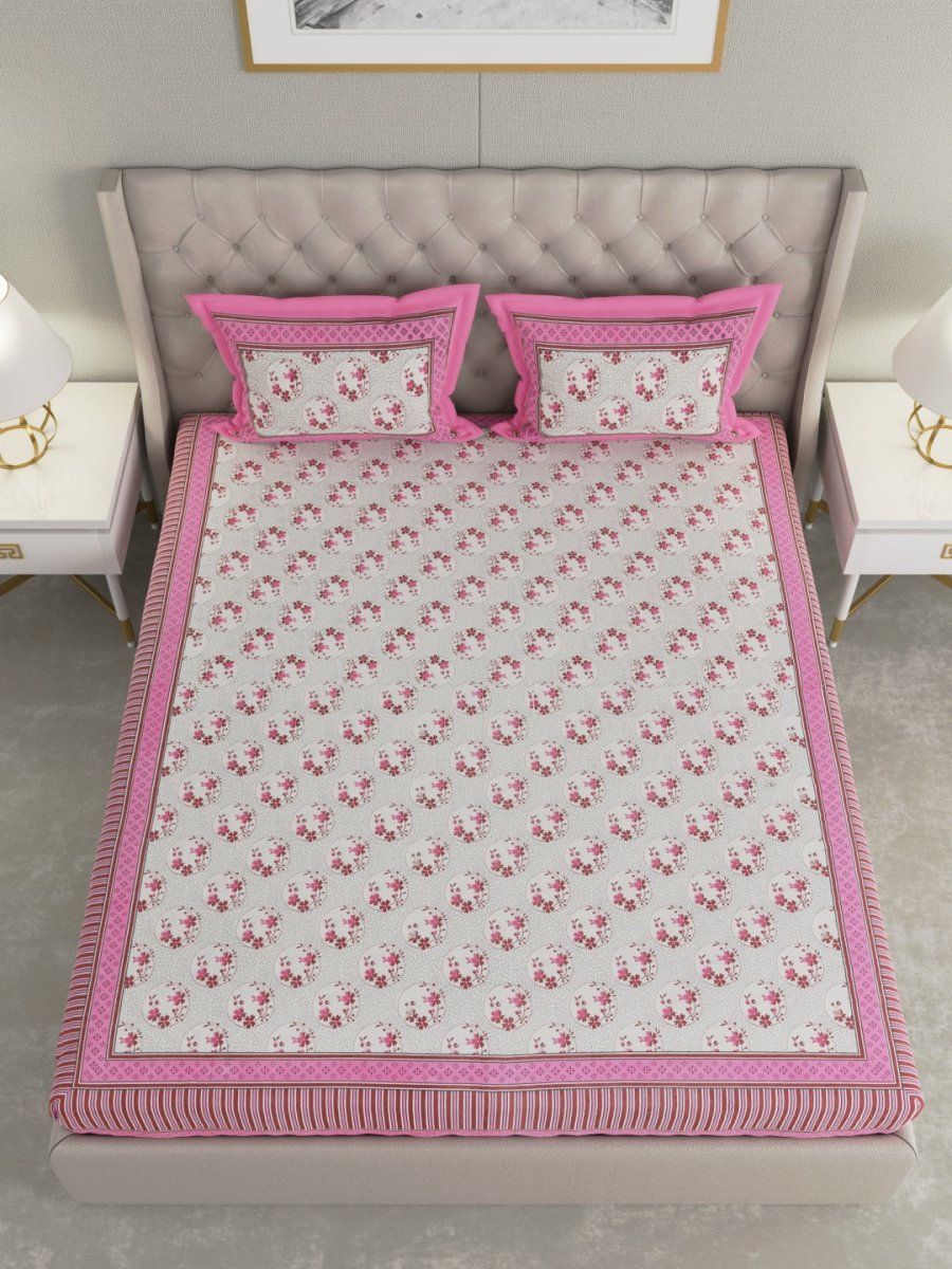 Pink Hand Block Printed Pure Cotton King Size Bedding Set | Verified Sustainable by Brown Living™