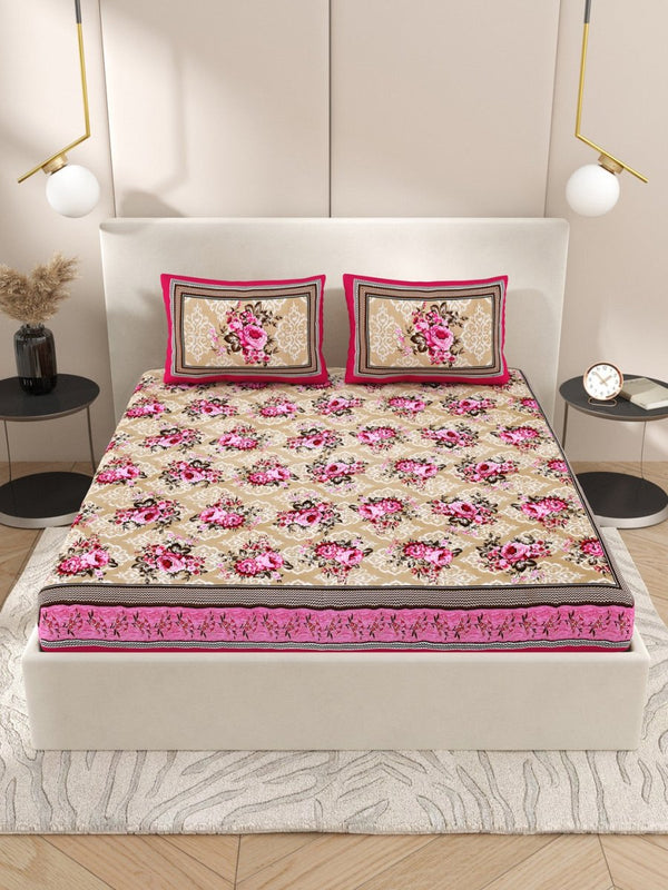 Buy Pink Interiors Floral Print Cotton Queen Size Bedding Set | Shop Verified Sustainable Bedding on Brown Living™