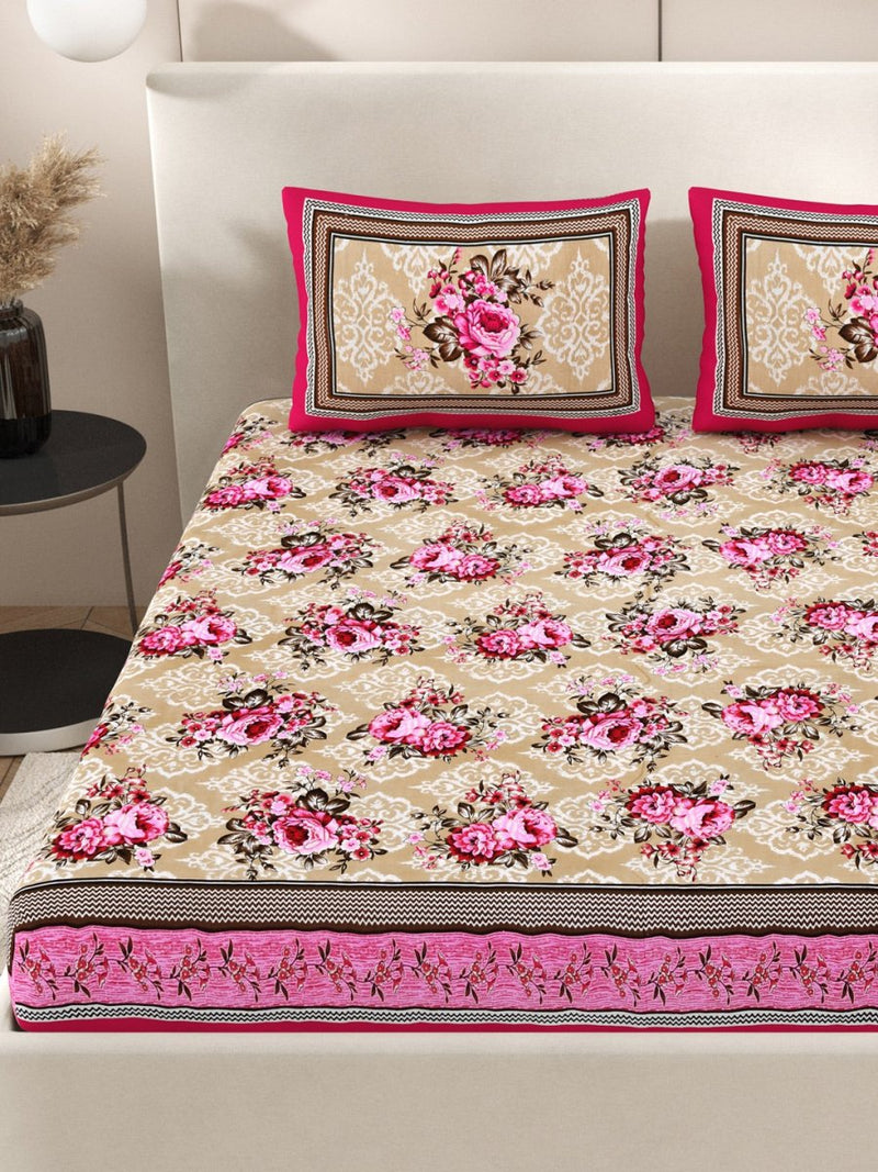 Buy Pink Interiors Floral Print Cotton Queen Size Bedding Set | Shop Verified Sustainable Products on Brown Living