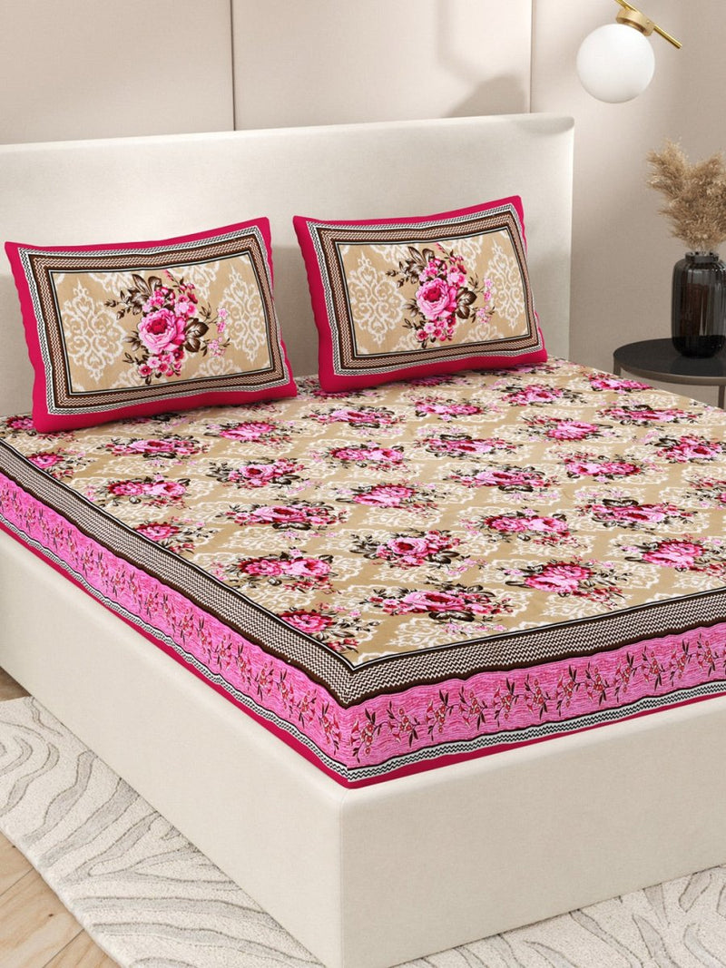 Buy Pink Interiors Floral Print Cotton Queen Size Bedding Set | Shop Verified Sustainable Products on Brown Living
