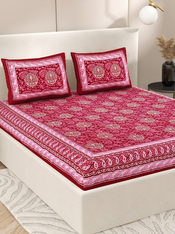 Buy Pink Interiors Hand Block Printed Cotton Queen Size Bedding Set | Shop Verified Sustainable Products on Brown Living