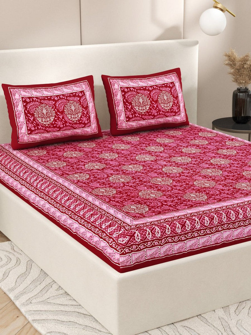 Pink Interiors Hand Block Printed Cotton Queen Size Bedding Set | Verified Sustainable by Brown Living™