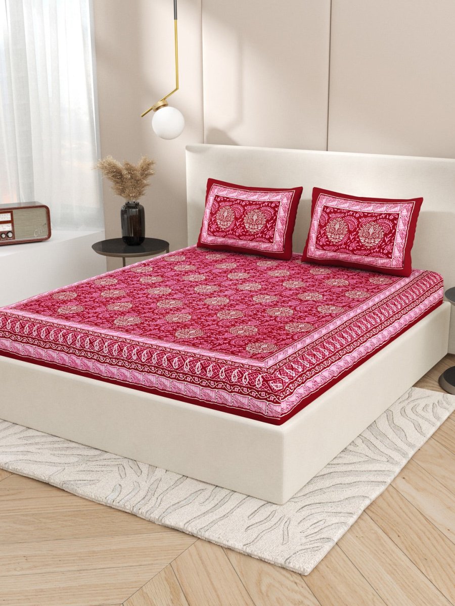 Pink Interiors Hand Block Printed Cotton Queen Size Bedding Set | Verified Sustainable by Brown Living™