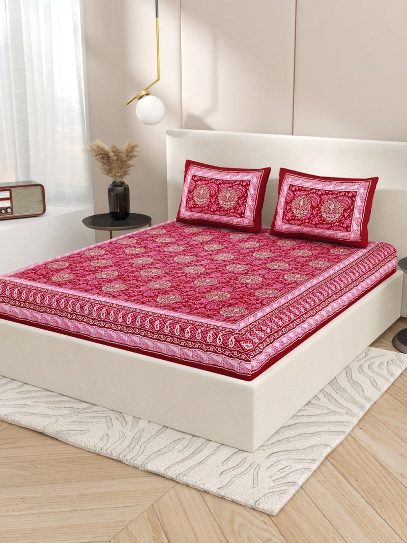 Buy Pink Interiors Hand Block Printed Cotton Queen Size Bedding Set | Shop Verified Sustainable Bedding on Brown Living™