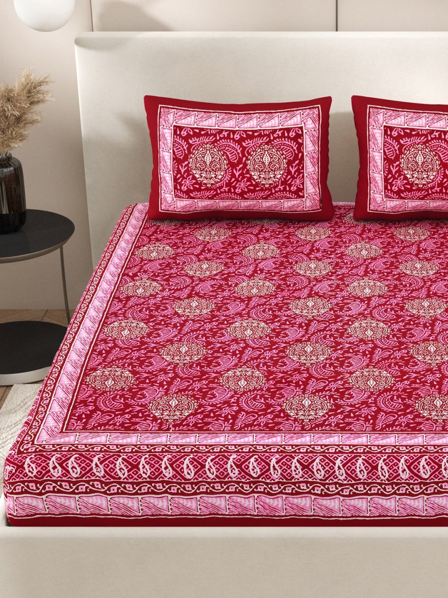 Pink Interiors Hand Block Printed Cotton Queen Size Bedding Set | Verified Sustainable by Brown Living™