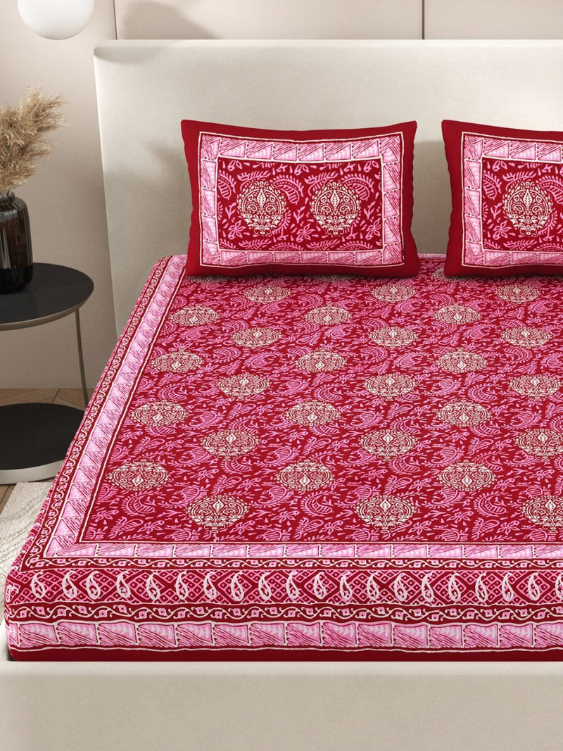 Buy Pink Interiors Hand Block Printed Cotton Queen Size Bedding Set | Shop Verified Sustainable Bedding on Brown Living™