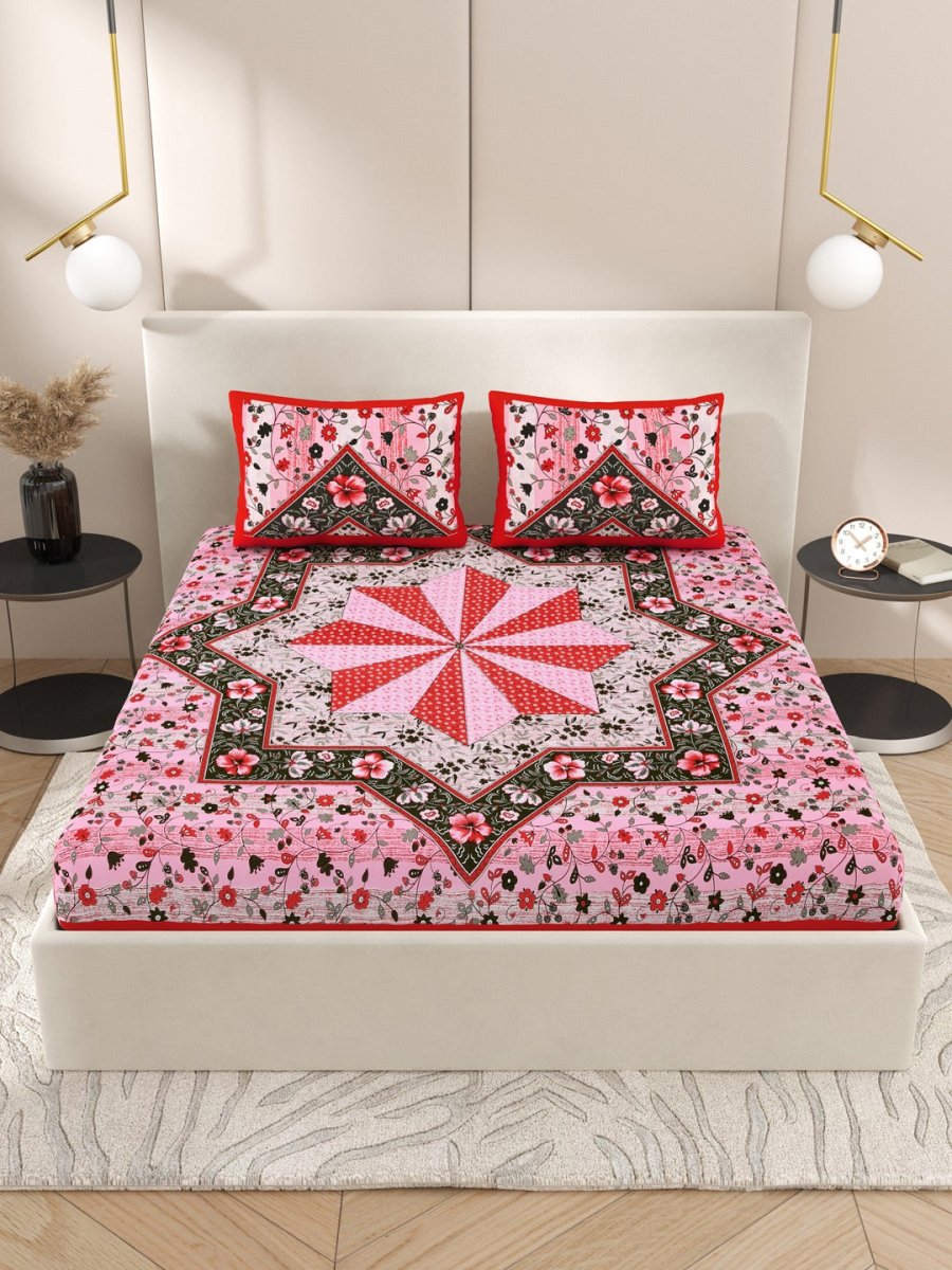 Pink Interiors Paisley Hand Printed Cotton Queen Size Bedding Set | Verified Sustainable by Brown Living™