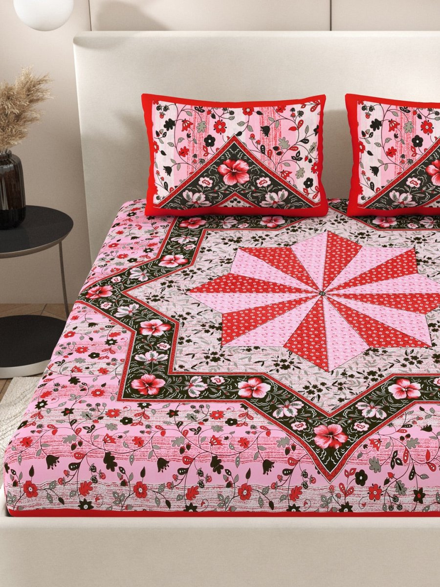 Pink Interiors Paisley Hand Printed Cotton Queen Size Bedding Set | Verified Sustainable by Brown Living™