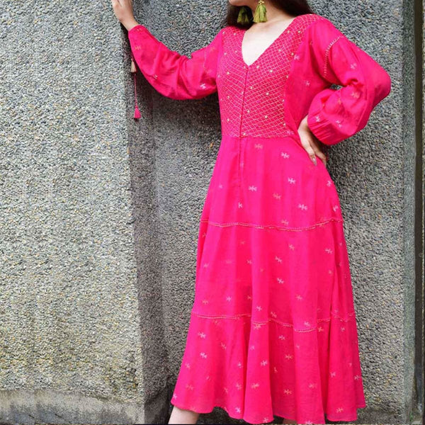 Buy Pink Jamdani Dress | Shop Verified Sustainable Womens Dress on Brown Living™
