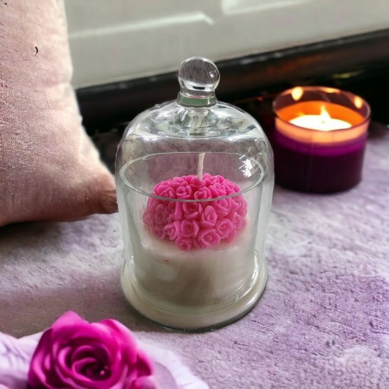 Pink Rose Heart Bell Jar Soy Wax Candle | Verified Sustainable Candles & Fragrances on Brown Living™