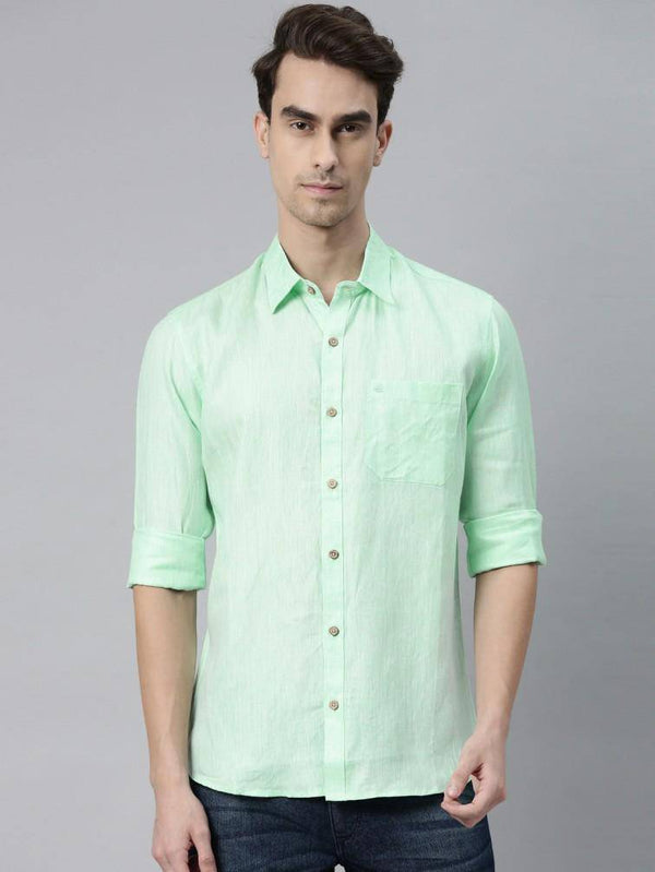 Buy Pista Green Colour Slim Fit Hemp Formal Shirt | Shop Verified Sustainable Products on Brown Living