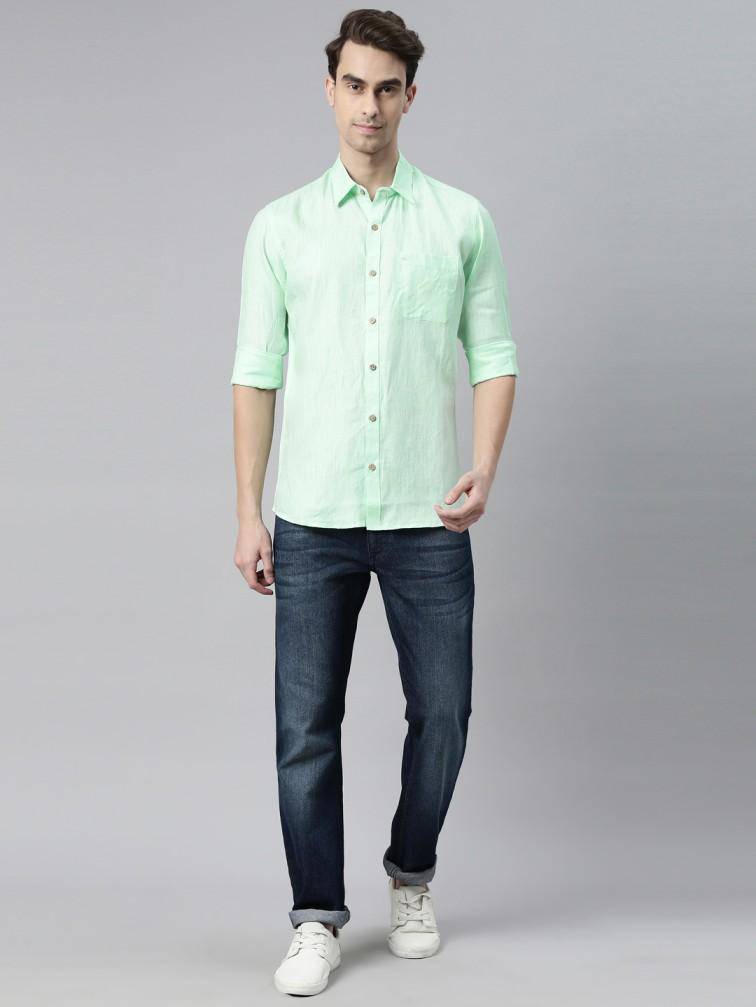 Buy Pista Green Colour Slim Fit Hemp Formal Shirt | Shop Verified Sustainable Mens Shirt on Brown Living™