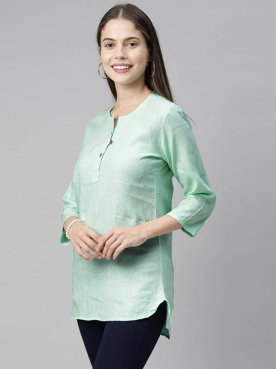 Buy Pista Green Solid High Low Casual Top | Shop Verified Sustainable Womens Top on Brown Living™