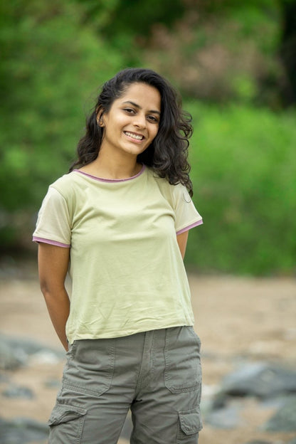 Pistachio Color - Blocked Women's Organic Cotton Crop Top | Verified Sustainable by Brown Living™
