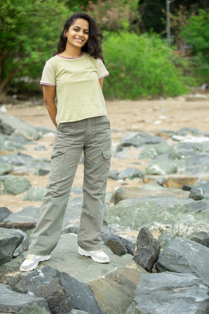 Pistachio Color - Blocked Women's Organic Cotton Crop Top | Verified Sustainable by Brown Living™