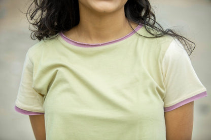 Pistachio Color - Blocked Women's Organic Cotton Crop Top | Verified Sustainable by Brown Living™
