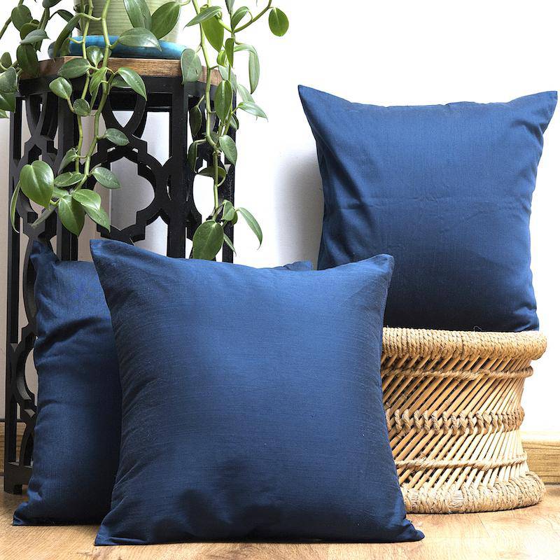 Buy Plain Cushion Cover With Premium Handmade Silk Fabric (Royal Blue) (Pack of 2 & 5) | Shop Verified Sustainable Products on Brown Living