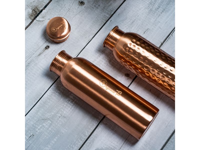 Plain & Hammered Copper Water Bottle Set of 2 - 900 ml Each | Verified Sustainable by Brown Living™