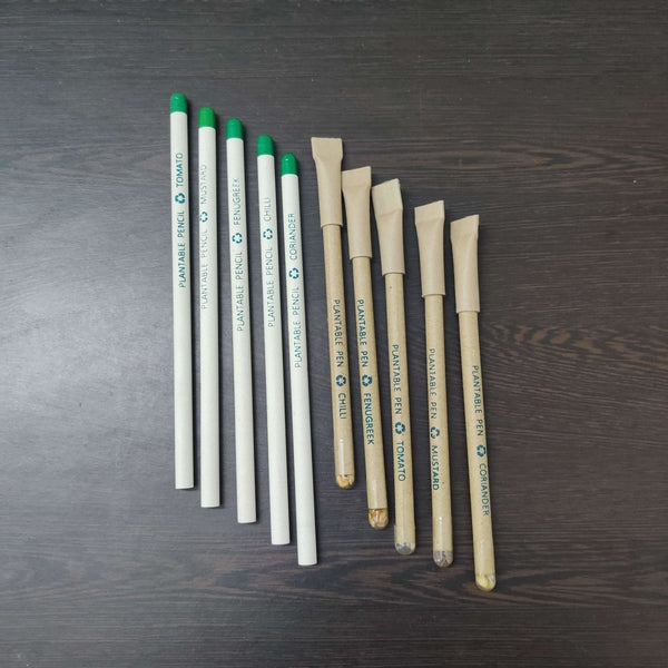 Buy Plantable Recycled Paper Pen & Pencil Combo - 5 pens and 5 pencils | Shop Verified Sustainable Products on Brown Living