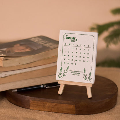 Plantable Seed Paper Calendar 2024 with Wooden Easel Stand | Verified Sustainable by Brown Living™