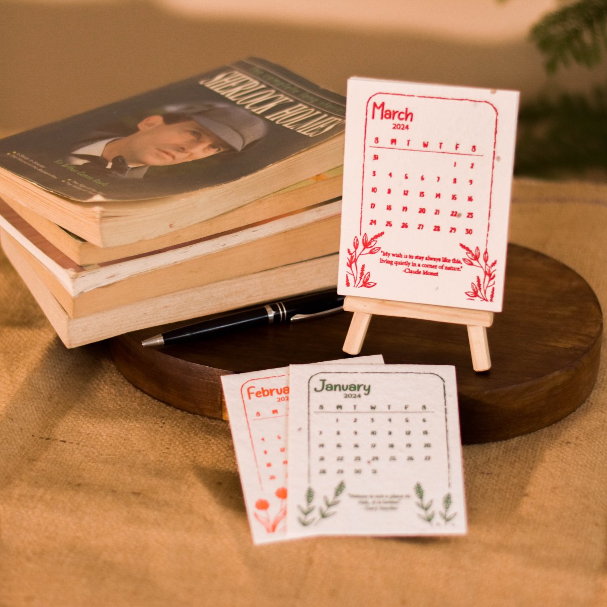 Plantable Seed Paper Calendar 2024 with Wooden Easel Stand | Verified Sustainable by Brown Living™