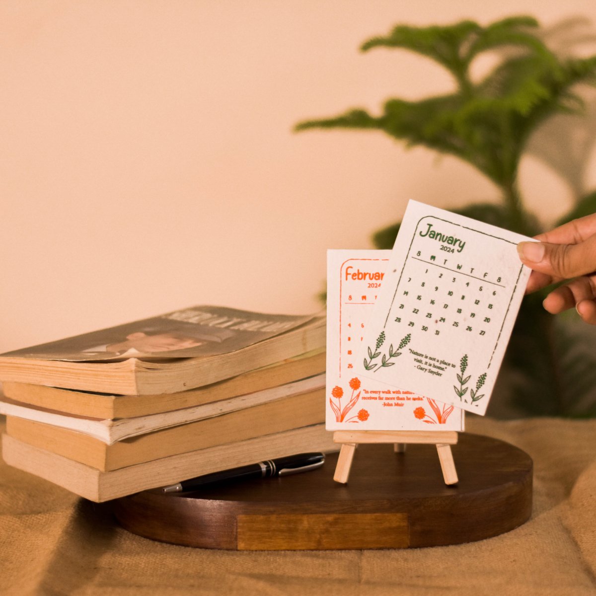 Plantable Seed Paper Calendar 2024 with Wooden Easel Stand | Verified Sustainable by Brown Living™