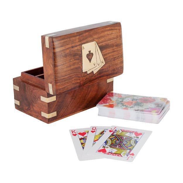 Buy Handmade Wooden Storage Box Case with Free Playing Cards Set of 2 | Shop Verified Sustainable Learning & Educational Toys on Brown Living™