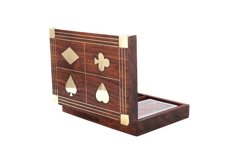 Buy Wooden Box for Holding Sets of Playing Cards Deck with Brass Inlay | Shop Verified Sustainable Sports & Games on Brown Living™