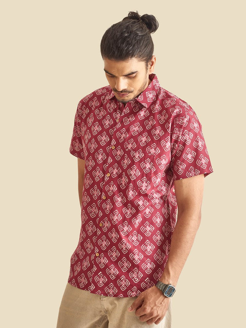 Buy Plum Abtract Chula Printed Halfsleeves Cotton Shirt | Shop Verified Sustainable Mens Shirt on Brown Living™