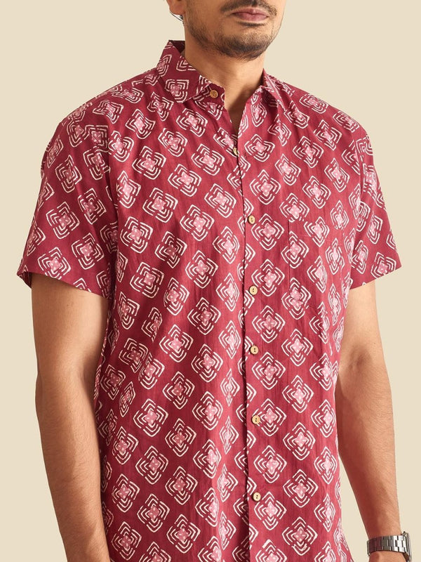 Buy Plum Abtract Chula Printed Halfsleeves Cotton Shirt | Shop Verified Sustainable Mens Shirt on Brown Living™