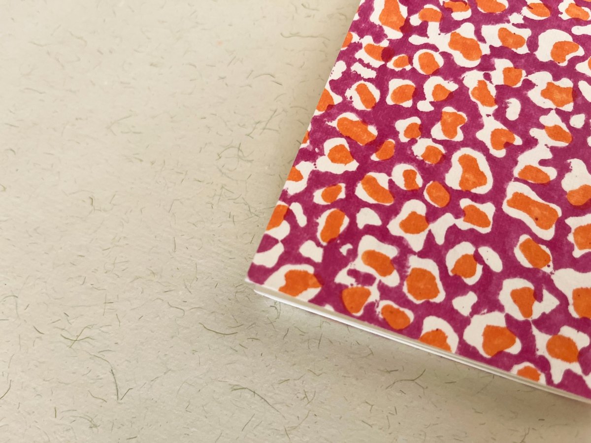 Pocket - size handmade animal print block print journal | Eco - friendly notebook, Sustainable, Upcycled cotton rag paper | Verified Sustainable by Brown Living™