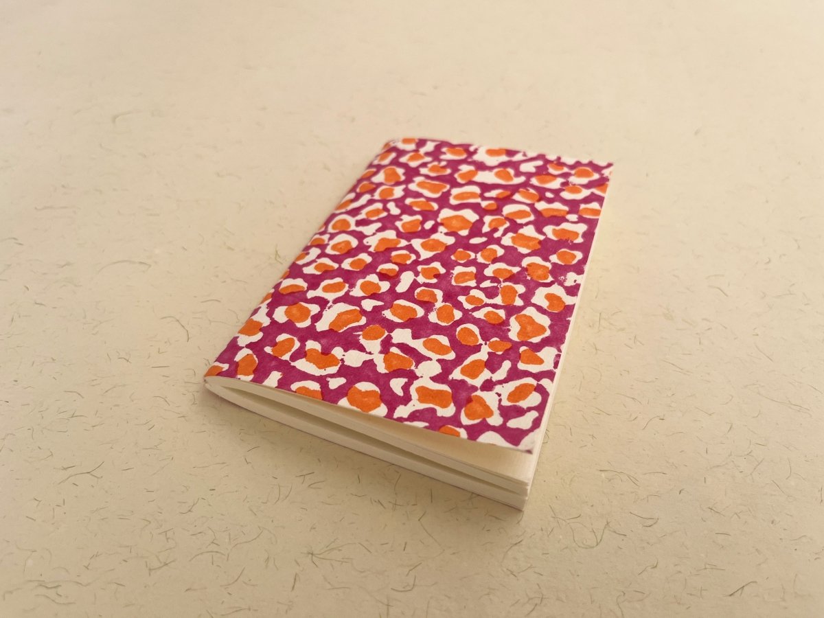 Pocket - size handmade animal print block print journal | Eco - friendly notebook, Sustainable, Upcycled cotton rag paper | Verified Sustainable by Brown Living™