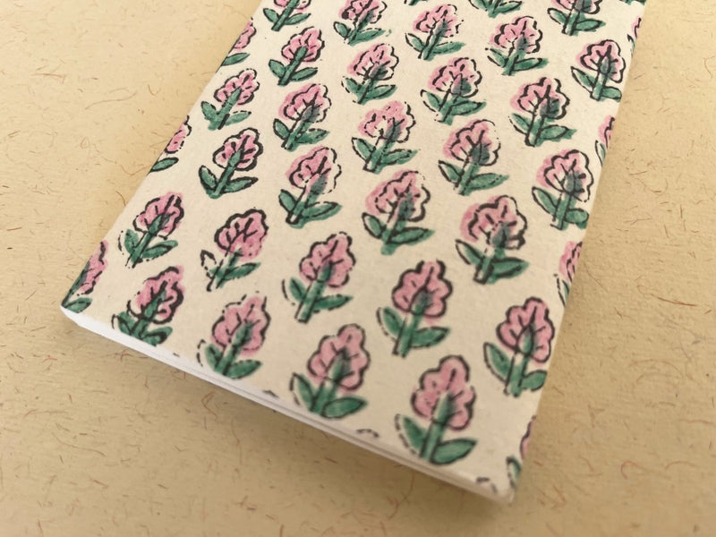 Buy Pocket - size handmade Tulip block print journal | Eco - friendly notebook, Sustainable, Upcycled cotton rag paper | Shop Verified Sustainable Products on Brown Living