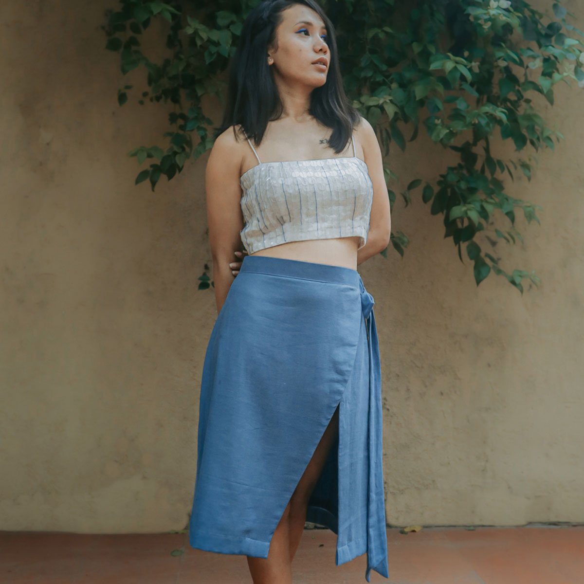 Powder Blue Wrap Skirt | Verified Sustainable by Brown Living™