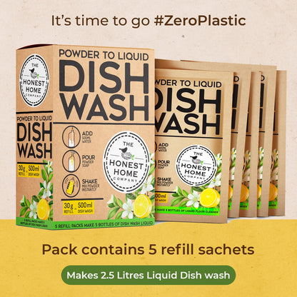 Powder to Liquid Dish Wash Refill - 2.5L (5x500ml) | Verified Sustainable by Brown Living™