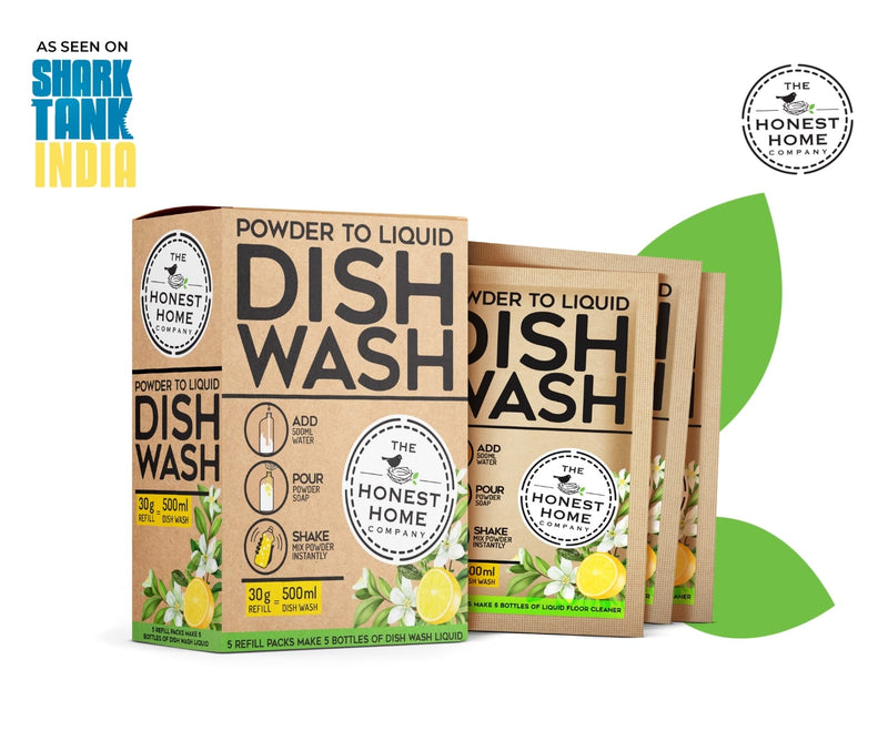 Powder to Liquid Dish Wash Refill- 2.5L (5x500ml) | Verified Sustainable Cleaning Supplies on Brown Living™