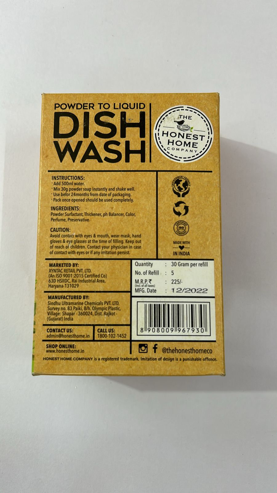 Powder to Liquid Dish Wash Refill - 2.5L (5x500ml) | Verified Sustainable by Brown Living™