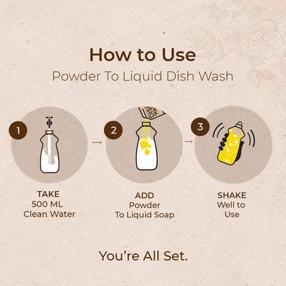 Powder to Liquid Dish Wash Refill - 2.5L (5x500ml) | Verified Sustainable by Brown Living™