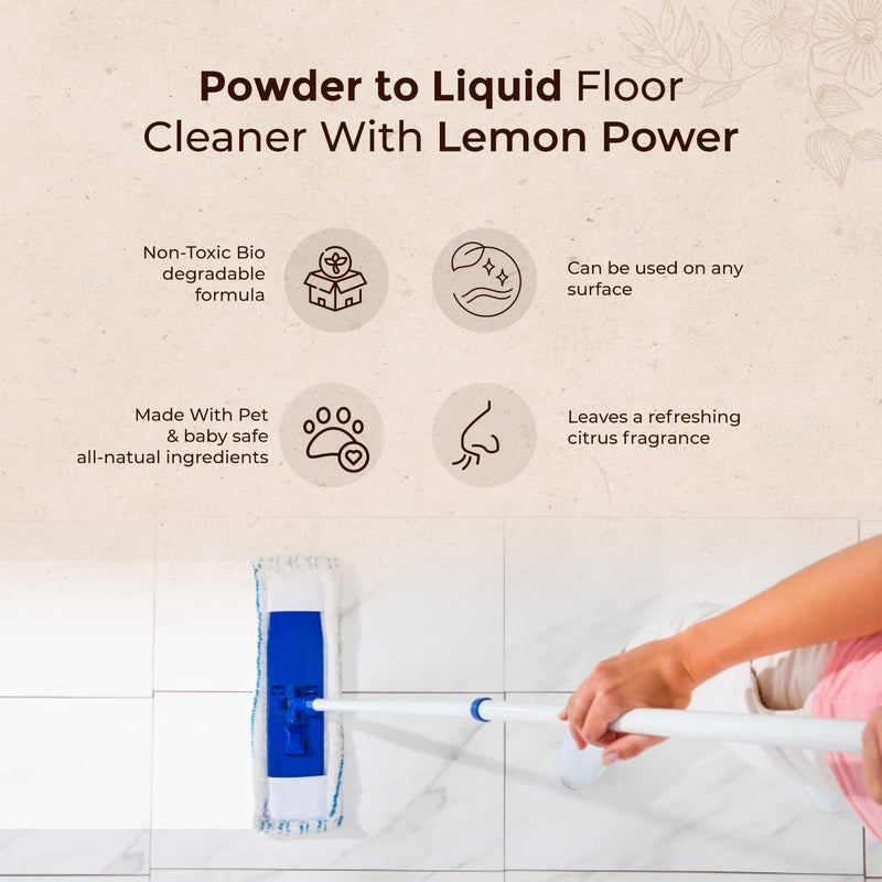Powder to Liquid Floor Cleaner Refill- 2.5L (5x500ml)- Lemon | Verified Sustainable Cleaning Supplies on Brown Living™